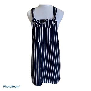 Bershka Y2K blue white striped mini overalls pinafore dress M
